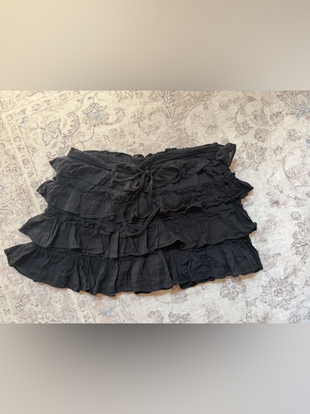 Love Tree Black Ruffled Tiered Skirt with Waist Tie